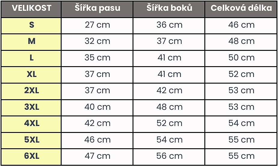 Těhotenské legíny Gaja krátké tabulka velikostí